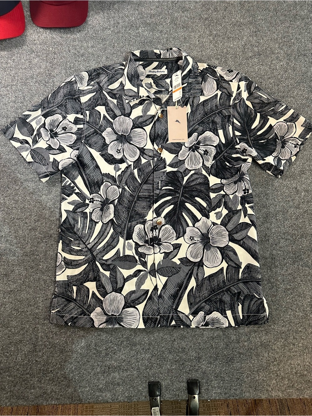 Tommy Bahama Black & White Silk Tropical Floral Button-Down Shirt
